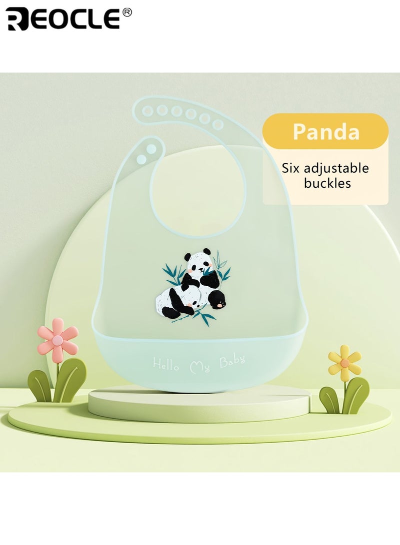 REOCLE Cartoon Panda Silicone Youngsters Bib with Food Catcher Lightweight Adjustable Snap Closure Infant Durable and Waterproof Baby Accessories Easy to Clean - Image 1