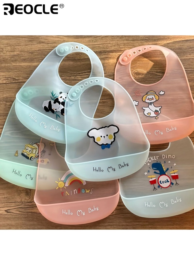 REOCLE Cartoon Panda Silicone Youngsters Bib with Food Catcher Lightweight Adjustable Snap Closure Infant Durable and Waterproof Baby Accessories Easy to Clean - Image 2