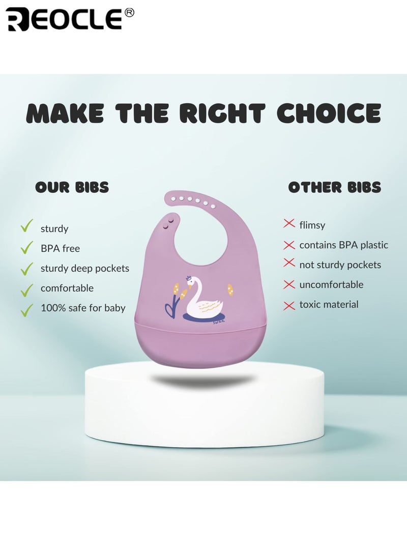 REOCLE Cartoon Panda Silicone Youngsters Bib with Food Catcher Lightweight Adjustable Snap Closure Infant Durable and Waterproof Baby Accessories Easy to Clean - Image 4