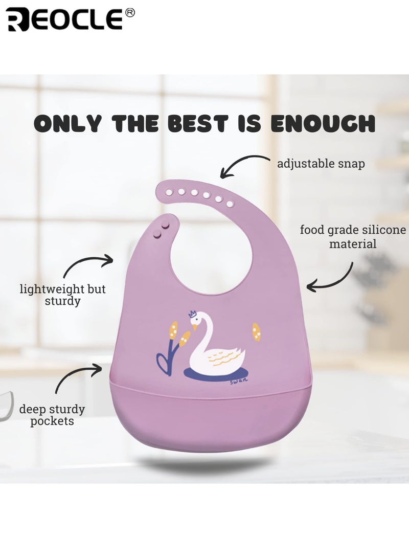 REOCLE Cartoon Panda Silicone Youngsters Bib with Food Catcher Lightweight Adjustable Snap Closure Infant Durable and Waterproof Baby Accessories Easy to Clean - Image 3