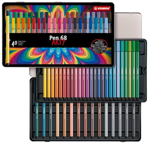 STABILO Pen 68 Premium FibreTip Pen ARTY Tin of 40 Assorted colors - Image 1