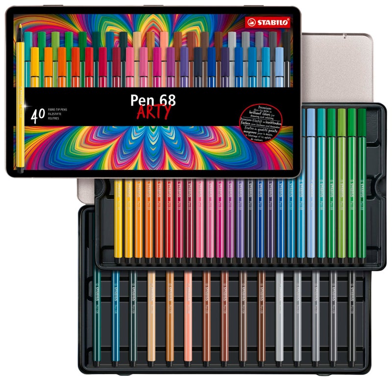 STABILO Pen 68 Premium FibreTip Pen ARTY Tin of 40 Assorted colors - Image 2