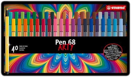 STABILO Pen 68 Premium FibreTip Pen ARTY Tin of 40 Assorted colors - Image 3