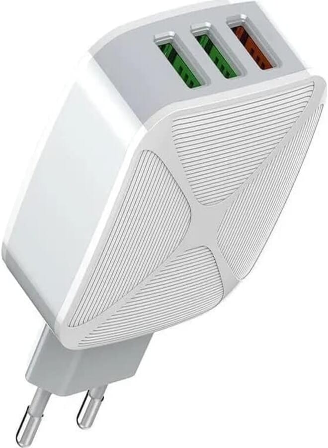 LDNIO LDNIO A3310Q Travel Fast Charging 30W With 3 USB Port 1QC3.0 +2 AUTO-ID 18W , Smart Chip With Lightning Cable 1M - White