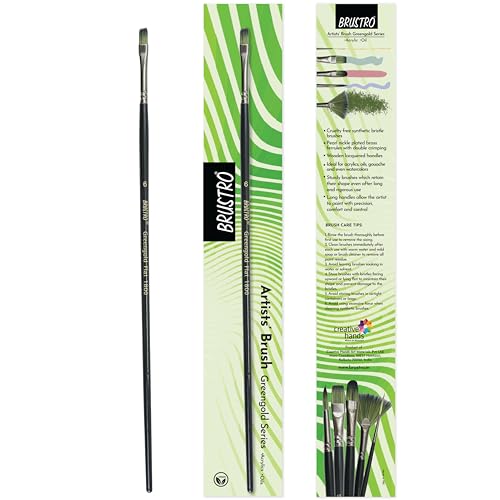 Brustro Artists Greengold Acrylic Brush Flat Series 1800 - Size - 6 | Ideal for Oil, Acrylic Painting on Paper, Canvas, Fine Art Students and Professional. - Image 1
