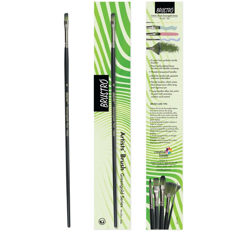 Brustro Artists Greengold Acrylic Brush Flat Series 1800 - Size - 6 | Ideal for Oil, Acrylic Painting on Paper, Canvas, Fine Art Students and Professional. - Image 5