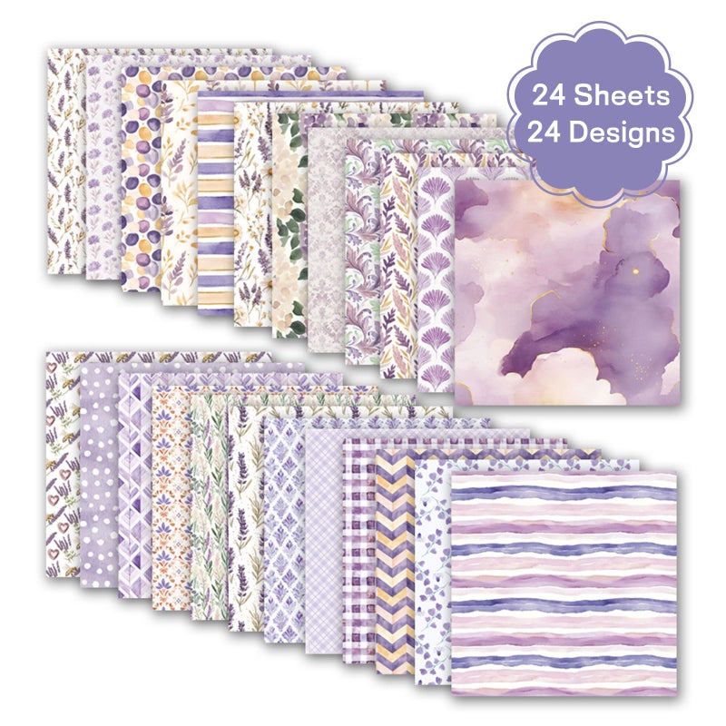 MIATTCLD Scrapbook Paper Boho Patterned Paper for Scrapbooking, Double Sided Floral Decorative Craft Papers, MIATTCLD 24 Sheets Scrapbook Background Papers for Photo Album Journal Decor (Purple, 12x12 IN) - Image 4