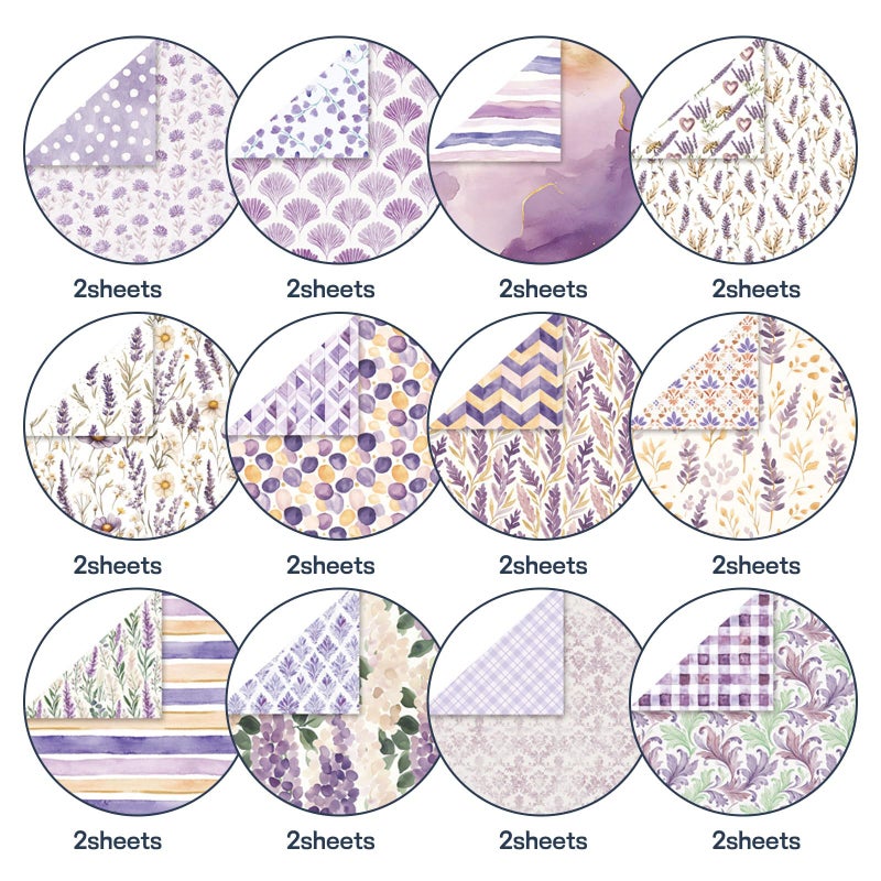 MIATTCLD Scrapbook Paper Boho Patterned Paper for Scrapbooking, Double Sided Floral Decorative Craft Papers, MIATTCLD 24 Sheets Scrapbook Background Papers for Photo Album Journal Decor (Purple, 12x12 IN) - Image 3