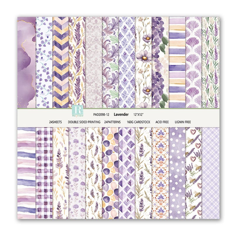 MIATTCLD Scrapbook Paper Boho Patterned Paper for Scrapbooking, Double Sided Floral Decorative Craft Papers, MIATTCLD 24 Sheets Scrapbook Background Papers for Photo Album Journal Decor (Purple, 12x12 IN) - Image 1
