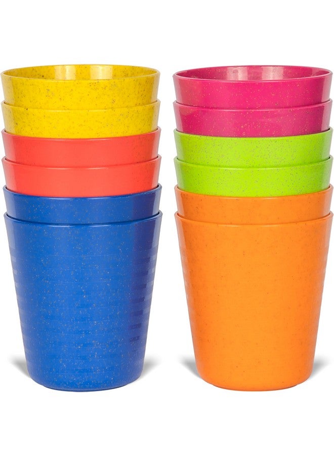 PLASKIDY Kids Cups Set of 12 Wheat Straw Toddlers Cups 8 Ounce BPA Free Children Drinking Cup Tumblers - Reusable Dishwasher Safe - Image 1