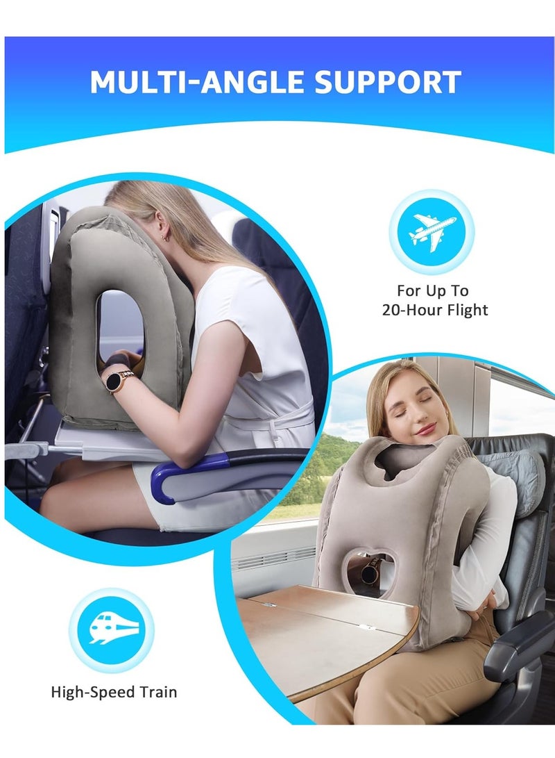وسادة سفر قابلة للنفخ متعددة الوظائف، ضرورية للطائرة، السيارة، الحافلة، القطار، والنوم في المكتب، توفر دعمًا للرأس والذقن، تخفيف آلام الرقبة والكتفين، تدعم الرقبة والعمود الفقري بشكل مريح (رمادي) - Image 4