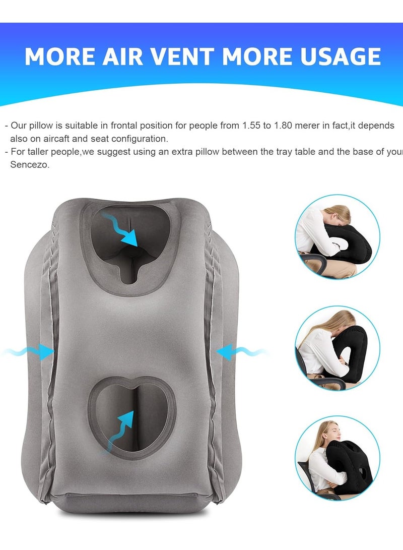 وسادة سفر قابلة للنفخ متعددة الوظائف، ضرورية للطائرة، السيارة، الحافلة، القطار، والنوم في المكتب، توفر دعمًا للرأس والذقن، تخفيف آلام الرقبة والكتفين، تدعم الرقبة والعمود الفقري بشكل مريح (رمادي) - Image 2