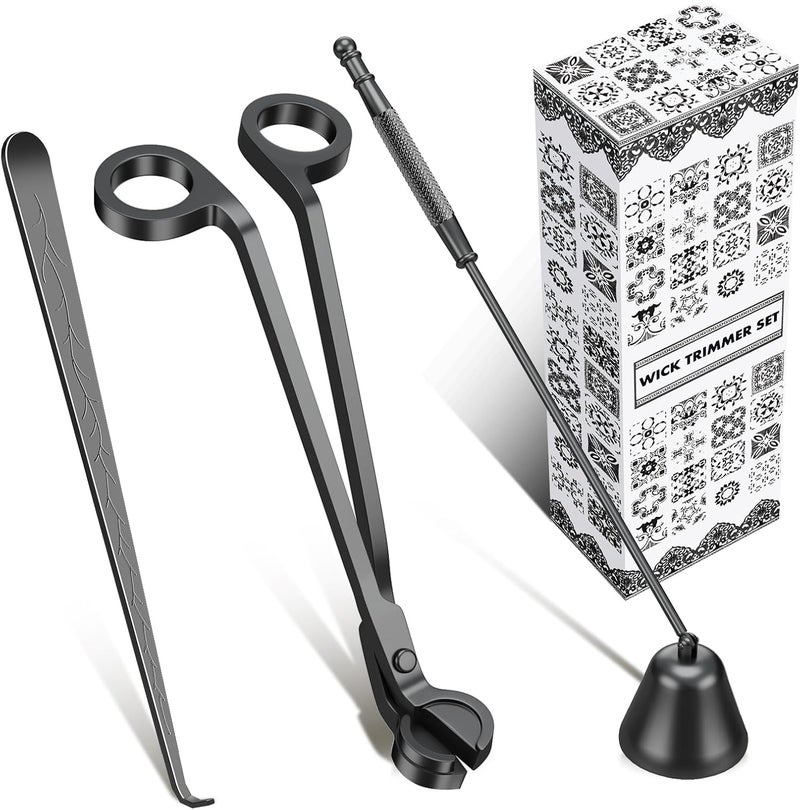 calary Candle Wick Trimmer, Candle Snuffer and Wick Dipper & Candle Accessory Set, 3 in 1 Candle Care Kit for Candle Lover (Black) - Image 1