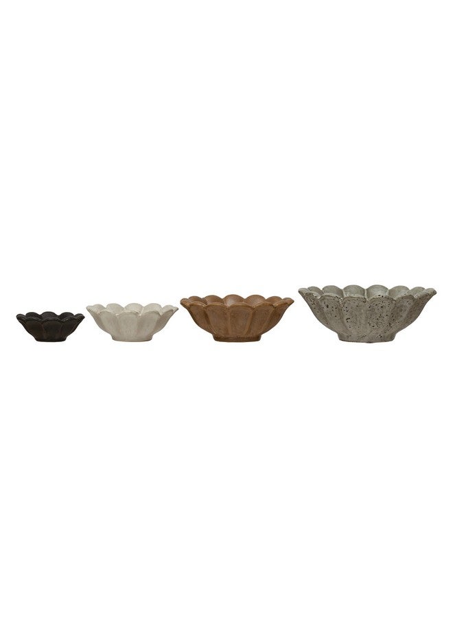 Creative Co-Op Stoneware Flower Bowls, 6" L x 6" W x 3" H, Multicolor - Image 1