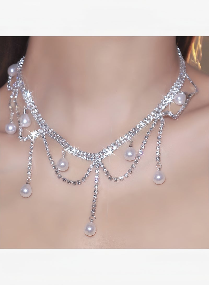 Aurelia Rhinestone Choker Silver Multi-layered Tassel Necklace Shiny Full Crystal Choker Fashion Crystal Pendant Chain Necklace Women Party Jewelry - Image 3