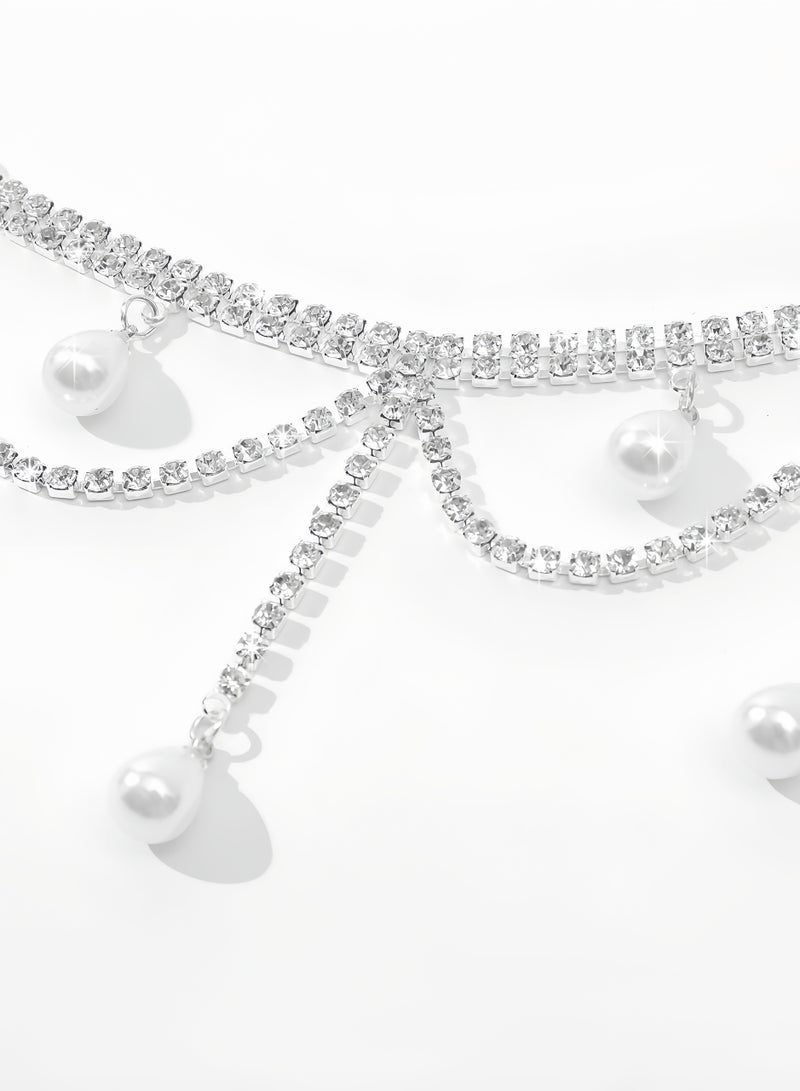 Aurelia Rhinestone Choker Silver Multi-layered Tassel Necklace Shiny Full Crystal Choker Fashion Crystal Pendant Chain Necklace Women Party Jewelry - Image 5