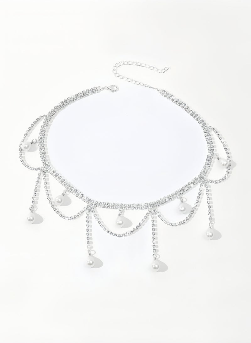 Aurelia Rhinestone Choker Silver Multi-layered Tassel Necklace Shiny Full Crystal Choker Fashion Crystal Pendant Chain Necklace Women Party Jewelry - Image 4