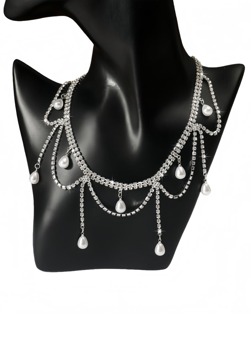 Aurelia Rhinestone Choker Silver Multi-layered Tassel Necklace Shiny Full Crystal Choker Fashion Crystal Pendant Chain Necklace Women Party Jewelry - Image 2