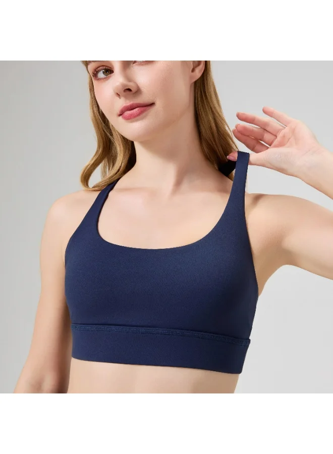 أﻣورﻛس حمالة صدر رياضية نسائية من AMORXE – ظهر متقاطع بحمالات، مبطنة قابلة للإزالة، دعم متوسط للتمارين والجيم والجري، مقاس كبير جدًا، أزرق داكن