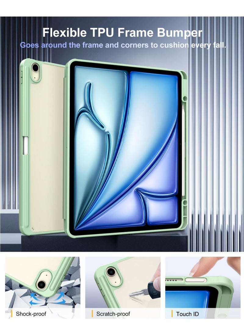 DUSALA Case for New iPad Air 13 inch (M3/M2-2025/2024) with Pencil Holder, Slim Stand Protective Cover with Clear Transparent Back Shell for iPad Air 13 inch, Auto Wake/Sleep, (Green) - Image 3