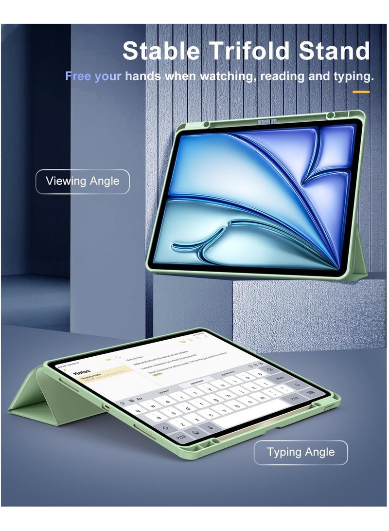 DUSALA Case for New iPad Air 13 inch (M3/M2-2025/2024) with Pencil Holder, Slim Stand Protective Cover with Clear Transparent Back Shell for iPad Air 13 inch, Auto Wake/Sleep, (Green) - Image 4