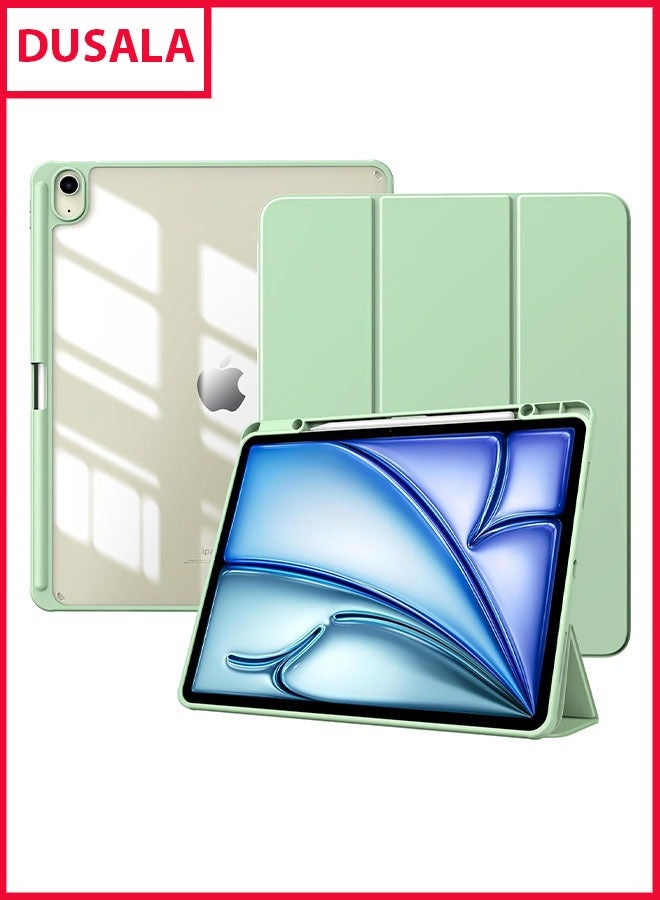 DUSALA Case for New iPad Air 13 inch (M3/M2-2025/2024) with Pencil Holder, Slim Stand Protective Cover with Clear Transparent Back Shell for iPad Air 13 inch, Auto Wake/Sleep, (Green)