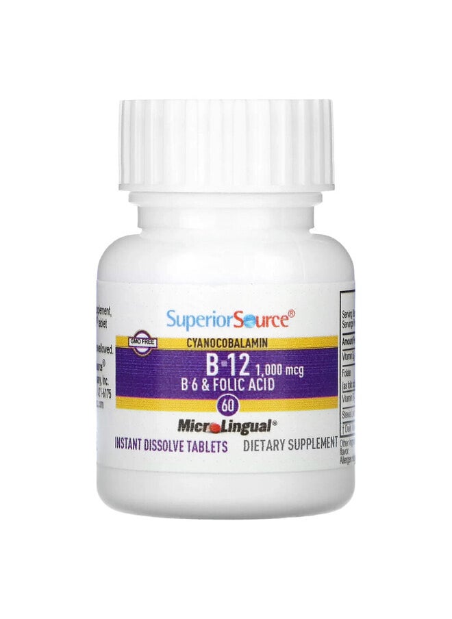 Superior Source Cyanocobalamin B-12, B-6 & Folic Acid, 60 MicroLingual Instant Dissolve Tablets  - Image 3