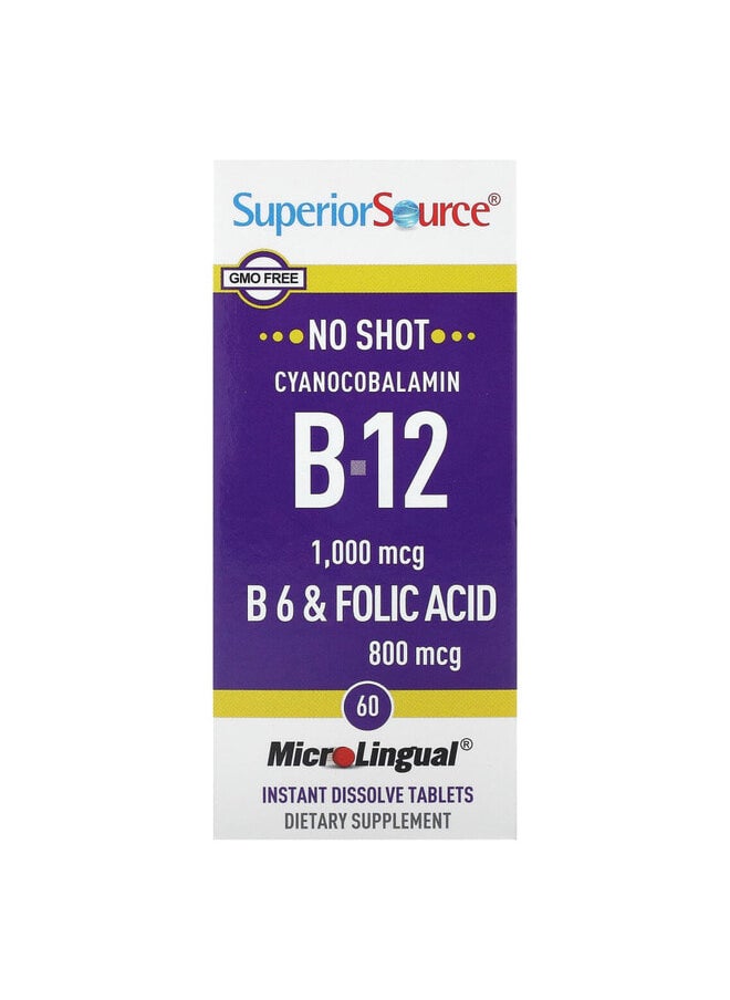 Superior Source Cyanocobalamin B-12, B-6 & Folic Acid, 60 MicroLingual Instant Dissolve Tablets  - Image 1