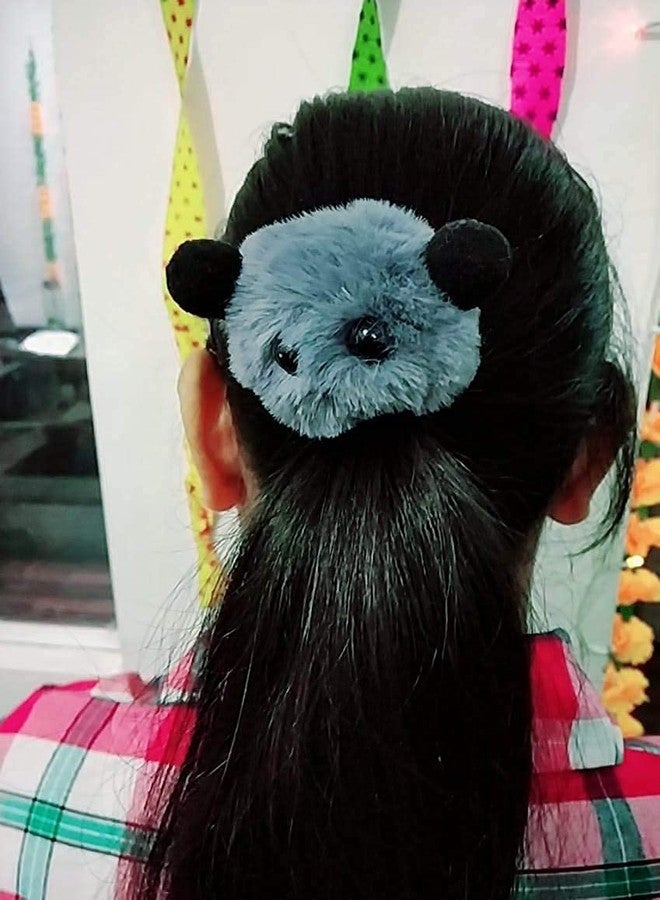 STRIPES® Set Of 6 Cute Panda Face Pom Pom Fur Elastic Hair Bands Hair Accessories for Girls/Kids (Pack of 6 pcs,any color) - Image 3
