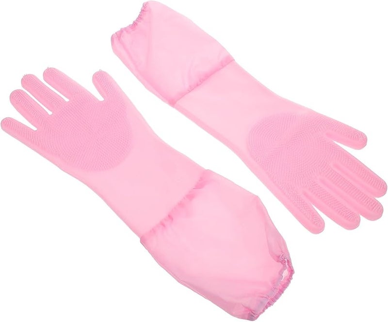 Long Silicone Dishwashing Gloves Heat Resistant Non Slip Extended Sleeve for Kitchen Pet Bathing - Image 1