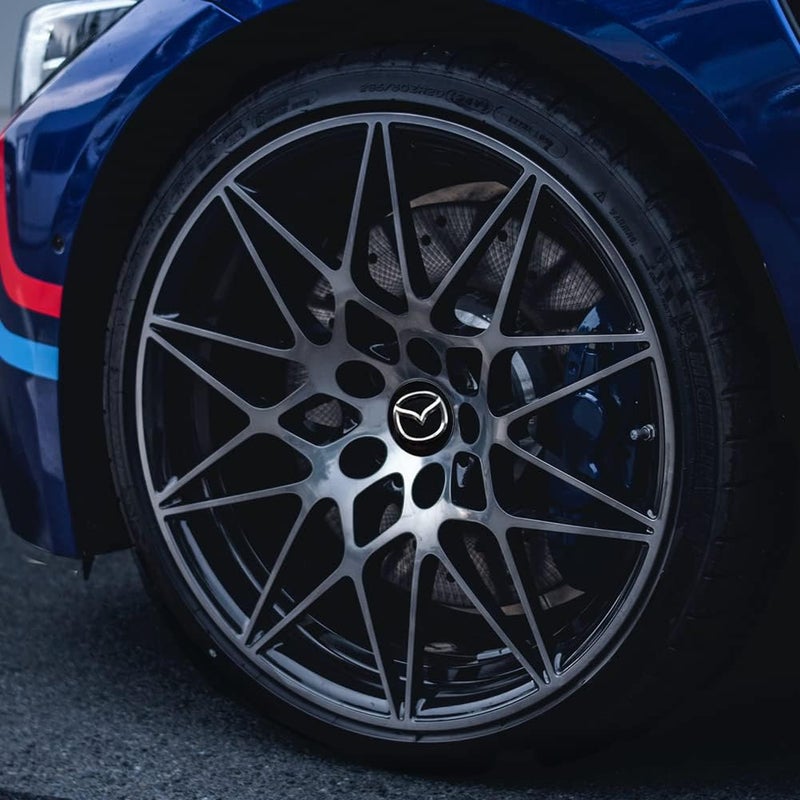 Thcbme 4 قطع ملصقات أغطية مركز العجلات لسيارات مازدا CX-5 CX-7 CX-8 M6 MX5 RX7 RX8 A8 CX9 X MX، ملصقات أغطية مركز العجلات من الألومنيوم الأسود، 56 ملم/2.2 بوصة أسود - Image 3