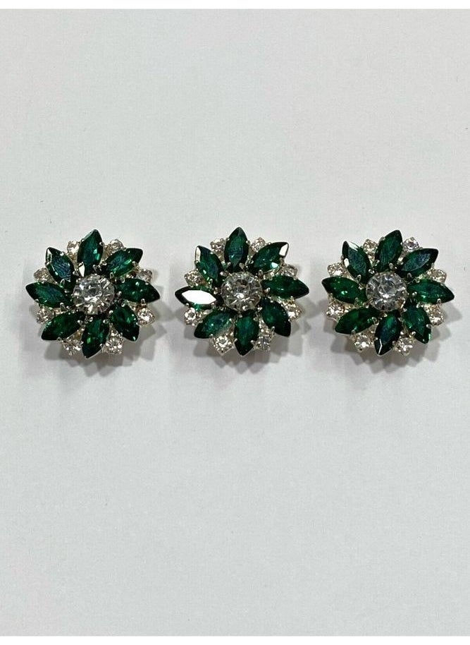 Karan Tuhafiye Karan Haberdashery Stone Button / Stone Clip Button / Set of 3 / 2.5 cm Emerald  - Image 4