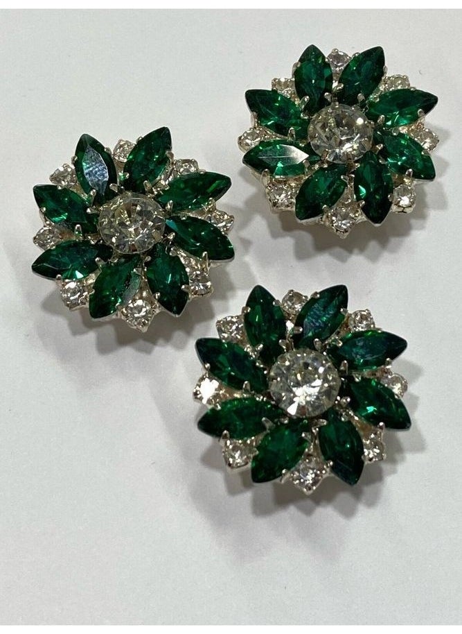 Karan Tuhafiye Karan Haberdashery Stone Button / Stone Clip Button / Set of 3 / 2.5 cm Emerald  - Image 1