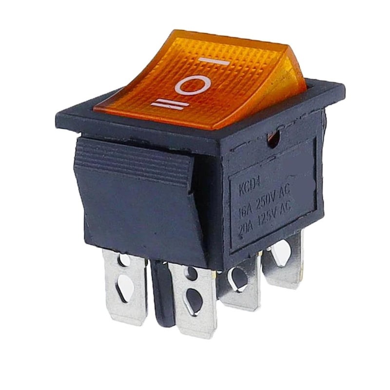 KCD4 Rocker Switch ON Off ON 3 Position 16A 250VAC Power Switch Yellow 1Pcs - Image 1