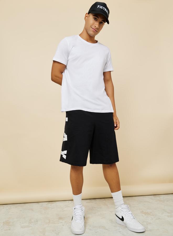 Styli Oversized Terry Shorts with Bold Text Print Detail - Image 2