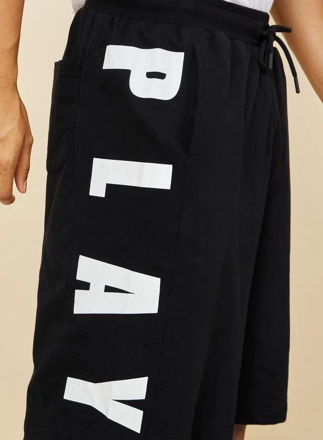 Styli Styli Oversized Terry Shorts with Bold Text Print Detail