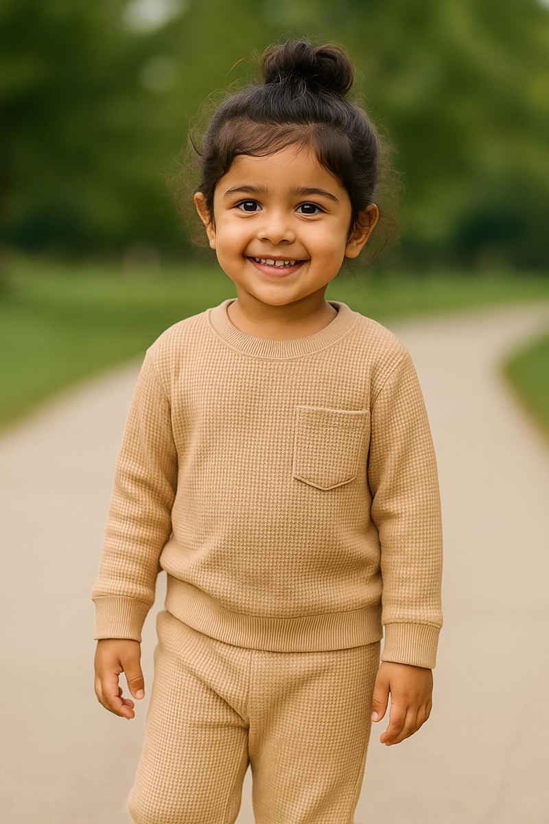 HuggleBug Kids Cotton Waffle Co-ord Set for Boys & Girls | Soft Breathable Everyday Wear Top & Bottom Set - Image 3