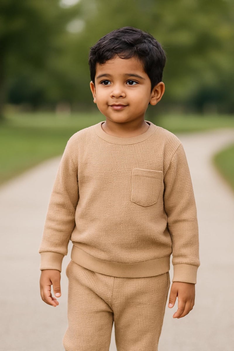 HuggleBug Kids Cotton Waffle Co-ord Set for Boys & Girls | Soft Breathable Everyday Wear Top & Bottom Set - Image 2