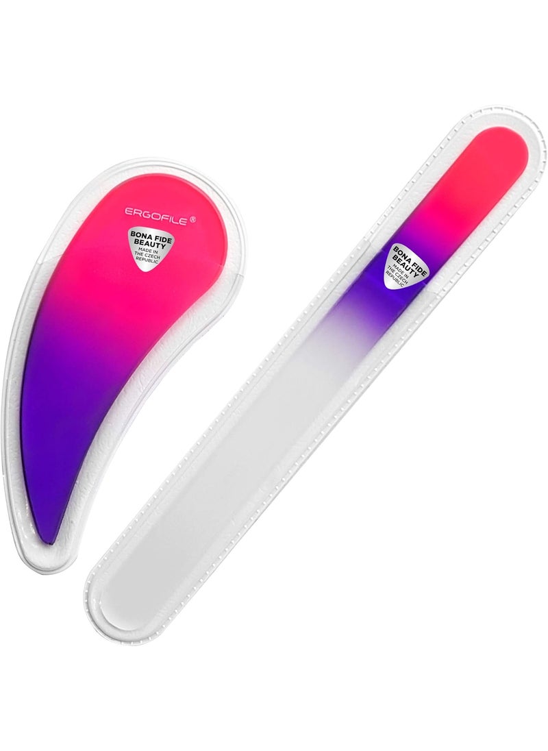 Bona Fide Beauty - BONA Fide Beauty Glass Nail File Manicure Set, 2-Pieces Comfort Grip Ergonomic Drop Ergofile Czech Glass in Sleeves - Image 1