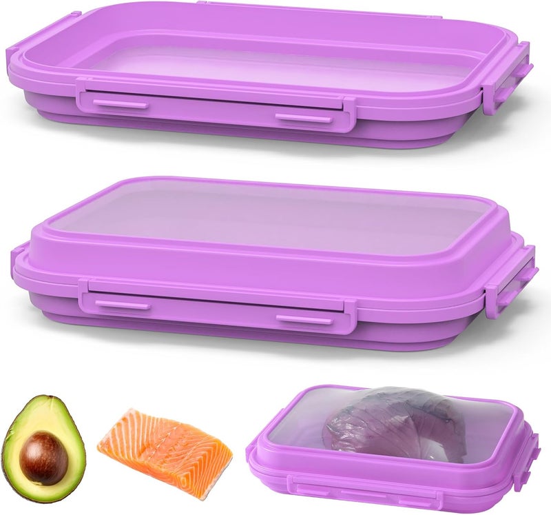 Mage Crab 2-Piece Airtight Food Storage Containers Set – Avocado Saver, Onion Keeper, Silicone Kitchen Organizers for Fridge, Reusable & Leak-Proof to Lock in Freshness K05-Purple - Image 1