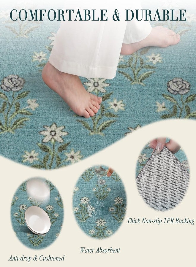 BSICPRO Large Kitchen Rugs Non Slip Washable, 30" x 95" Long Wide Kitchen Mats for Floor, Retro Vintage Floral Runner for Sink Kitchen Laundry Hallway Decor, Blue - Image 5