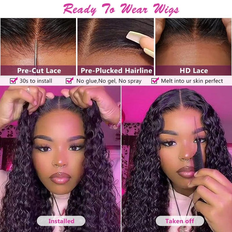 Yuzhou Grace 5x5 HD Lace Closure Wigs Human Hair Glueless Wigs Human Hair Pre Plucked Pre Cut Ready To Wear Deep Wave Curly Glueless Wig Human Hair 250 Density with Baby Hair Natural Hairline(26inch) - Image 2
