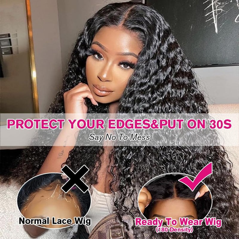 Yuzhou Grace 5x5 HD Lace Closure Wigs Human Hair Glueless Wigs Human Hair Pre Plucked Pre Cut Ready To Wear Deep Wave Curly Glueless Wig Human Hair 250 Density with Baby Hair Natural Hairline(26inch) - Image 5