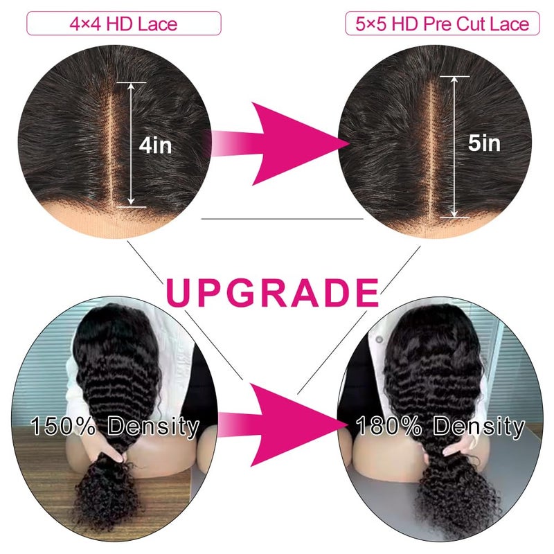 Yuzhou Grace 5x5 HD Lace Closure Wigs Human Hair Glueless Wigs Human Hair Pre Plucked Pre Cut Ready To Wear Deep Wave Curly Glueless Wig Human Hair 250 Density with Baby Hair Natural Hairline(26inch) - Image 4