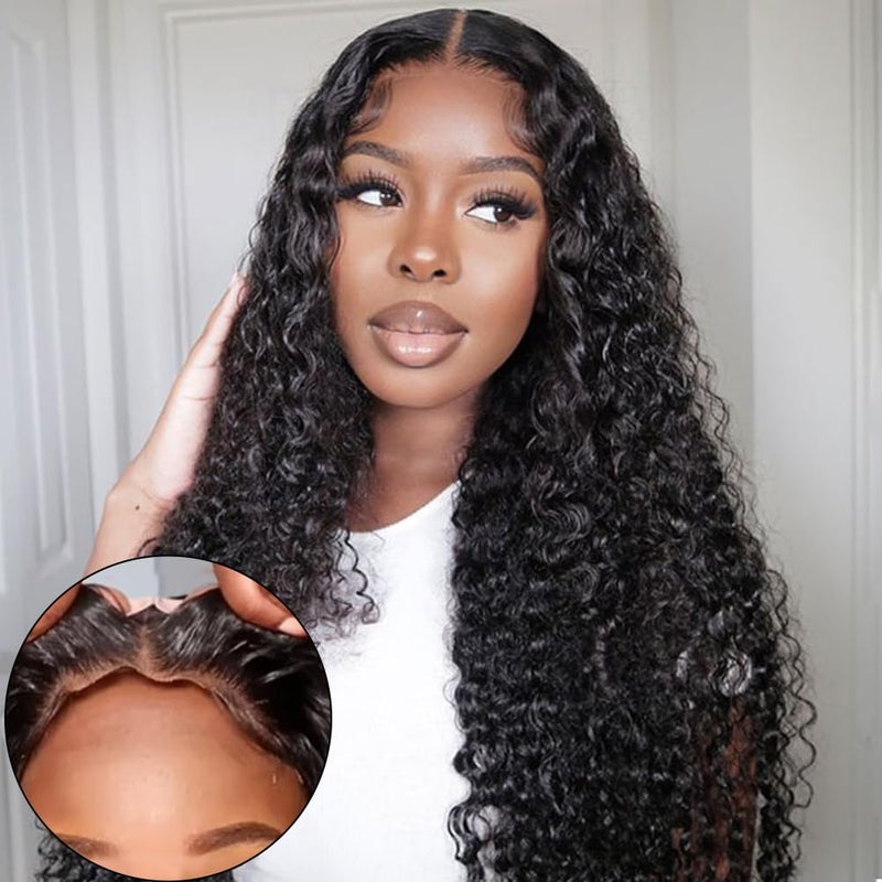 Yuzhou Grace 5x5 HD Lace Closure Wigs Human Hair Glueless Wigs Human Hair Pre Plucked Pre Cut Ready To Wear Deep Wave Curly Glueless Wig Human Hair 250 Density with Baby Hair Natural Hairline(26inch) - Image 1