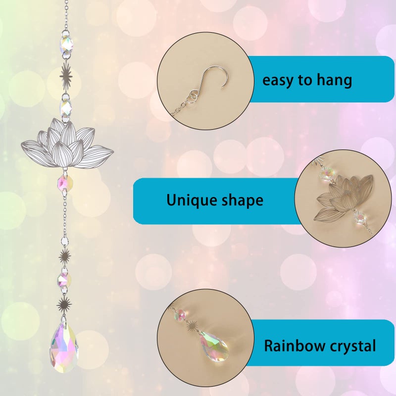 Worgree Sun Catchers, 6 Pieces Colorful Suncatchers Decorative Hanging Clear Crystal Prism Rainbow with Silver Moon Sun Metal Forms Suncatcher Kit for Window Indoor Outdoor Car Mirror Decor Xmas Gift - Image 5