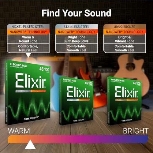 ELIXIR أوتار إليكسير من الفولاذ المطلي بالنيكل لأربعة أوتار بيس مع طلاء NANOWEB، مقياس طويل جداً، خفيف/متوسط (.045-.105) - Image 3