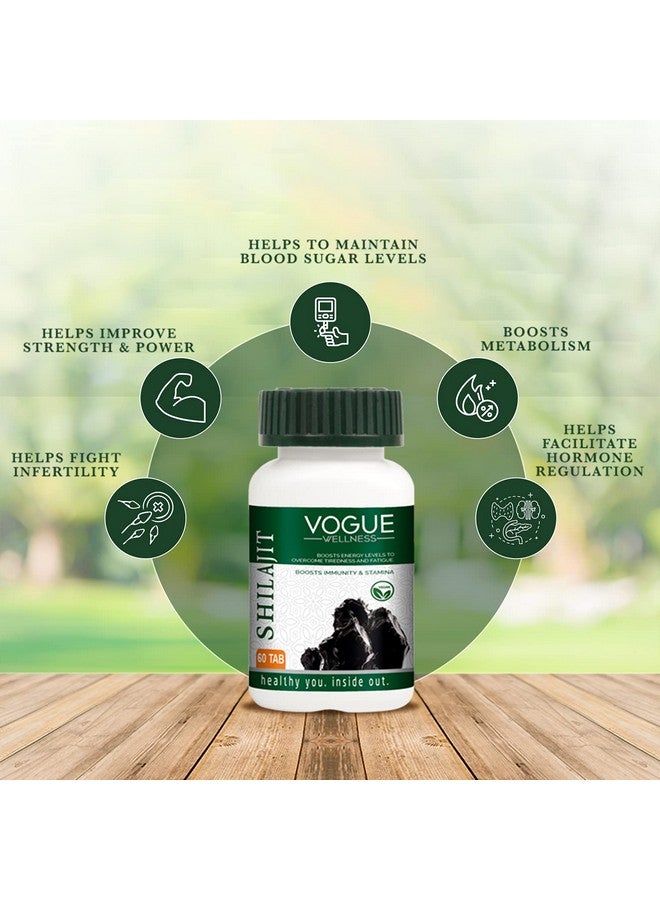 Vogue Wellness Shilajit Tablets | Immunity Booster & Stamina Booster, Reduces Stress, Boost Energy Power and Anxiety l Premium Ayurvedic Supplement (60 Tablets-pack of 1) - Image 2