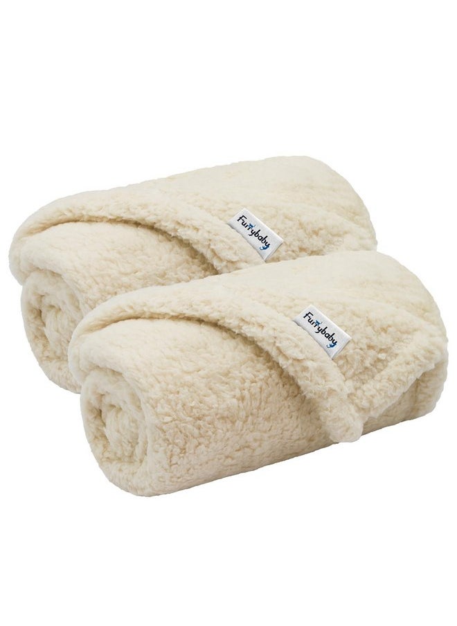 furrybaby furrybaby 1 Pack 2 Puppy Blankets for Medium Dogs Super Soft Premium Sherpa Pet Calming Blankets for Cat Bed Couch Car and Indoor Washable Fleece Dog Blankets(32"x40", Beige&Beige)  - Image 1