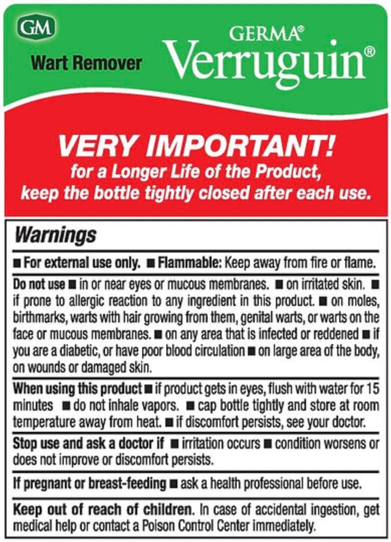 Germa Verruguin Liquid Wart Remover Salicylic Acid 17% Removedor De Verrugas (14.8 mL) - Image 4